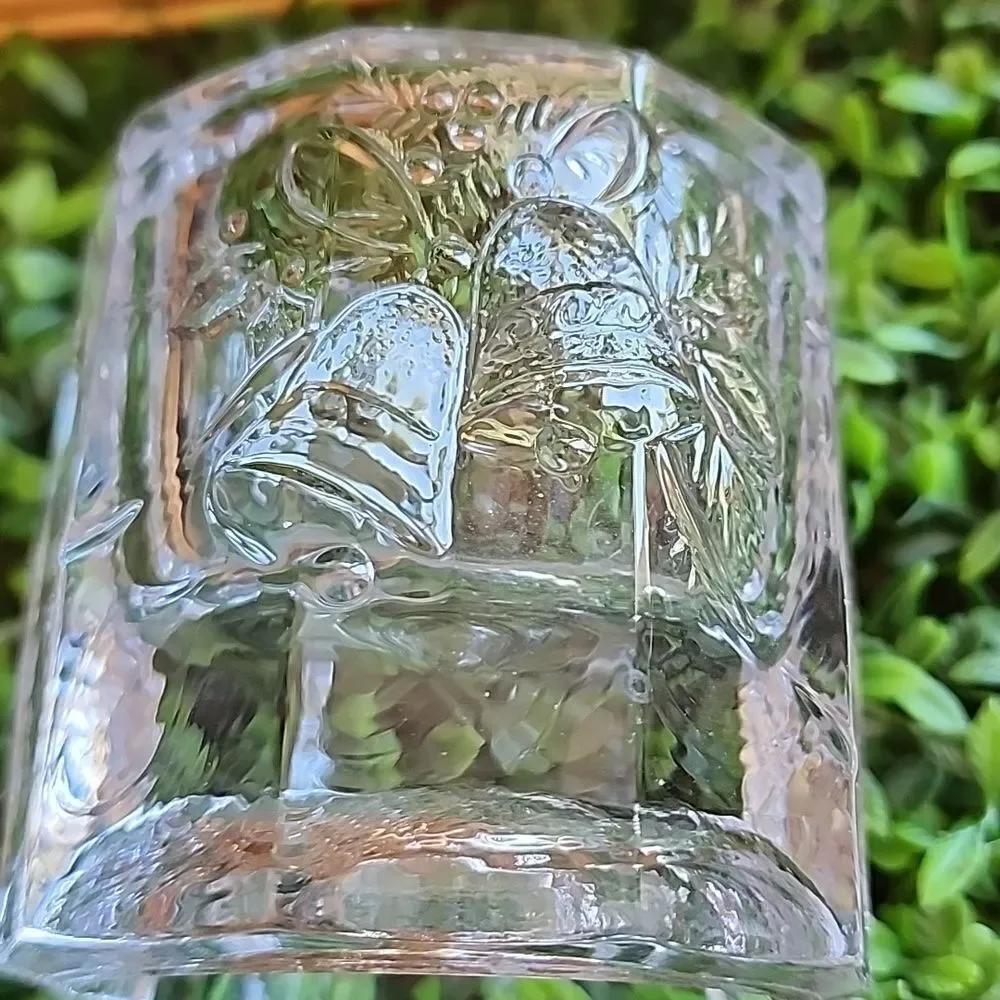 Vintage Mikasa Crystal Holiday Candleholder With Embossed Bells